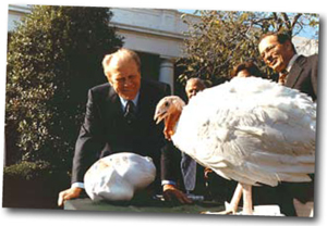 Ford pardoning a turkey.