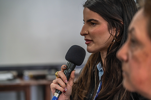 Vanessa Barba speaking at the  Worker Solidarity in Action summit held on February 9-10, 2024, at the UCLA Labor Center in Los Angeles.   Credit: © David Bacon. 